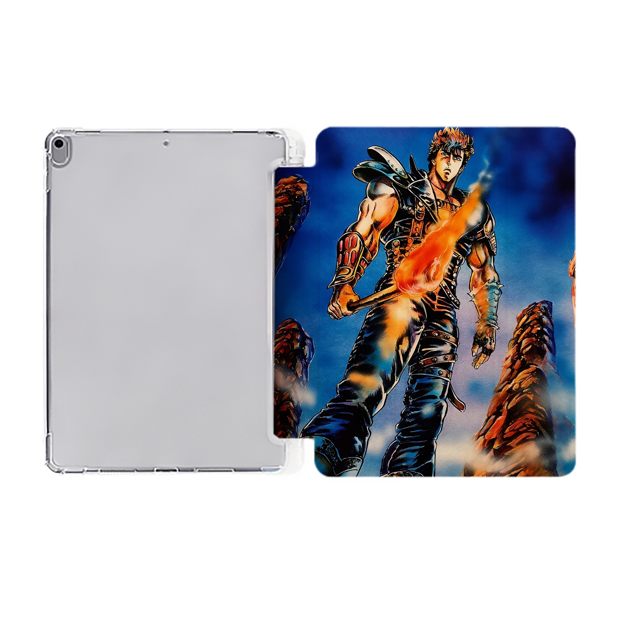 （画像用） 北斗の拳 Fist of the North Star IPad ケース ペン収納付き 三つ折りスタンド PUレザー×シリコン 対応機種9.5/10.5/10.9インチ
